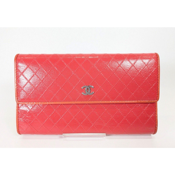 RARE Authentic CHANEL Wallet Red Orange Leather Bicolore CC W/Box - Picture 3 of 11